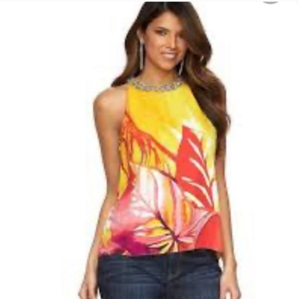 4/$18 Yellow and Orange Vibrant Tropical Tank Top Blouse